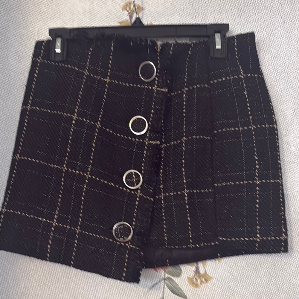 Chic Black Plaid Skirt with Button Detail